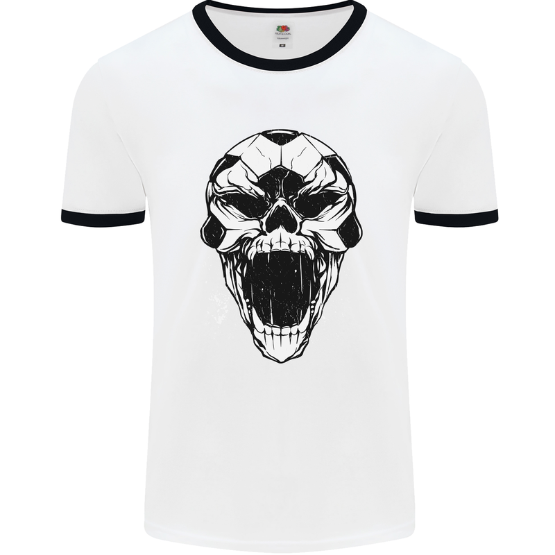 A Football Skull Soccer Footy Mens White Ringer T-Shirt White/Black