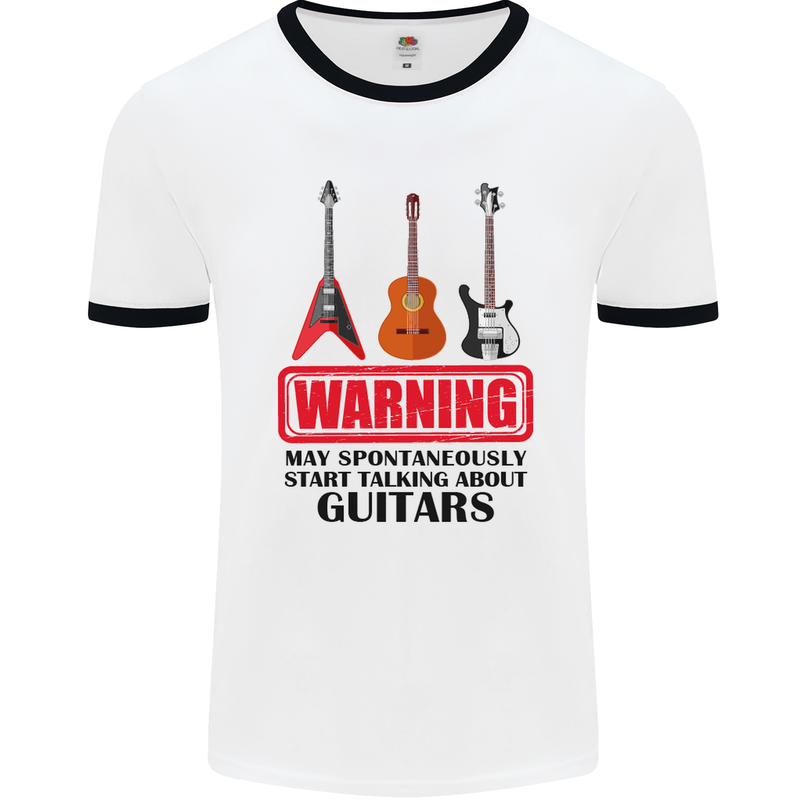 May Start Talking About Guitars Guitarist Mens White Ringer T-Shirt White/Black