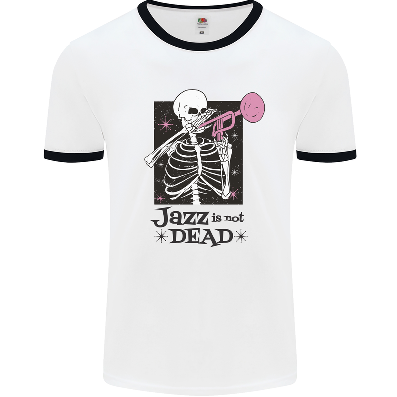 Jazz is Not Dead Skeleton Mens White Ringer T-Shirt White/Black