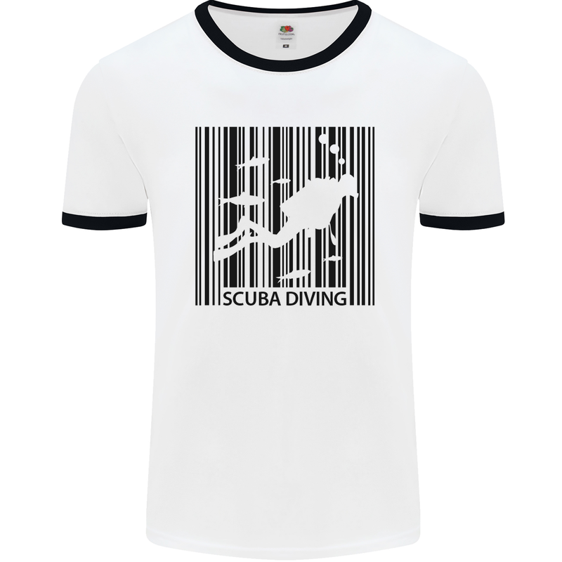 Scuba Barcode Diving Diver Dive Funny Mens White Ringer T-Shirt White/Black