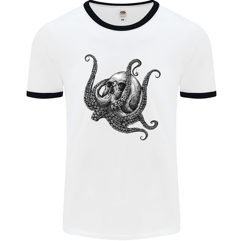 Cthulhu Skull Mens White Ringer T-Shirt White/Black