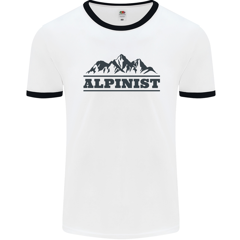 Mountains Alpinist Hiking Climbing Climber Mens White Ringer T-Shirt White/Black