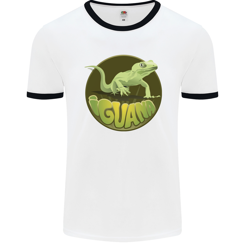 An Iguana Lizard Mens Ringer T-Shirt White/Black