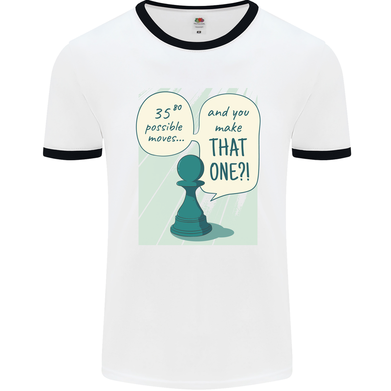 Chess Moves Funny Mens White Ringer T-Shirt White/Black