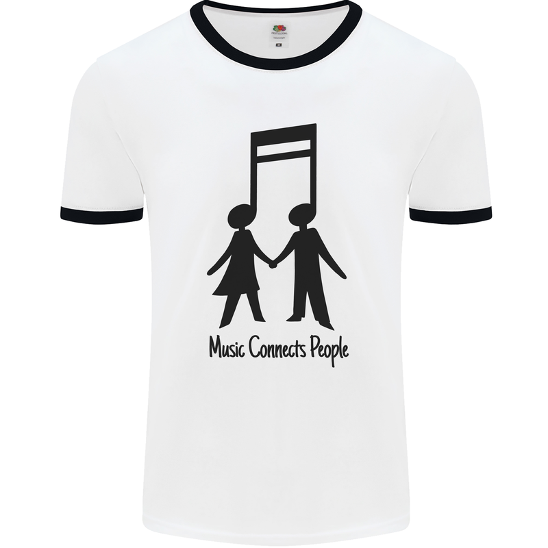 Music Connects Funny Valentines Day Mens Ringer T-Shirt White/Black