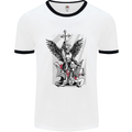St. Michael Killing the Devil Christian God Mens White Ringer T-Shirt White/Black