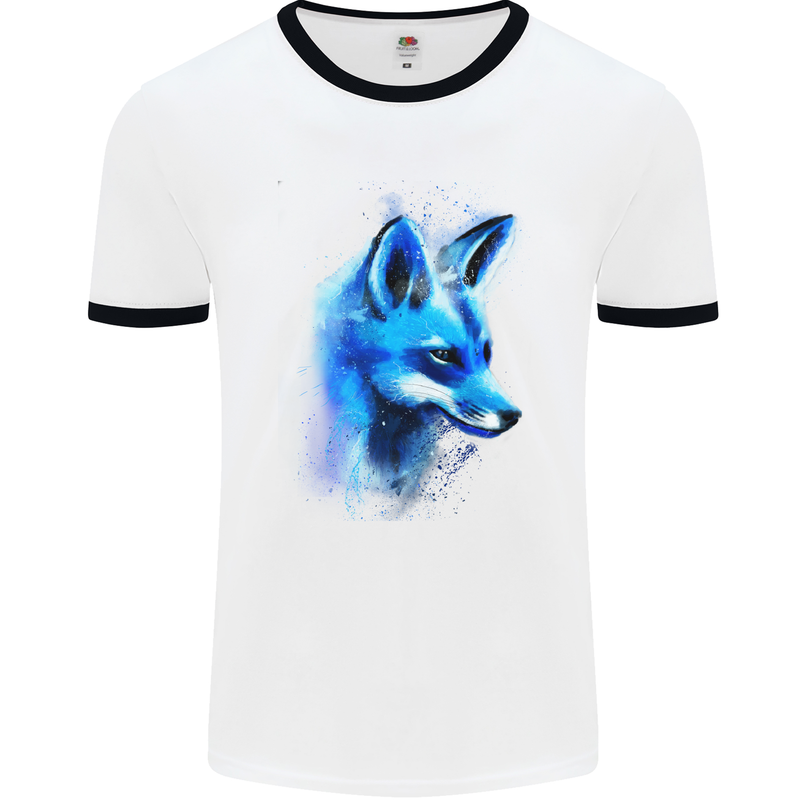 A Fox Watercolour Mens White Ringer T-Shirt White/Black