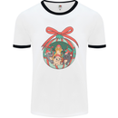 Funny Christmas Cats Bauble Mens White Ringer T-Shirt White/Black