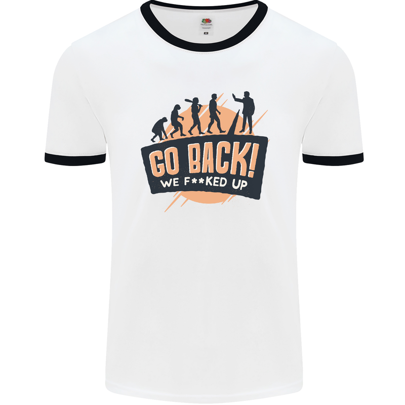 Go Back Funny Climate Change Environment Mens White Ringer T-Shirt White/Black