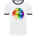 LGBT Bitten Rainbow Lip Gay Pride Day Mens White Ringer T-Shirt White/Black