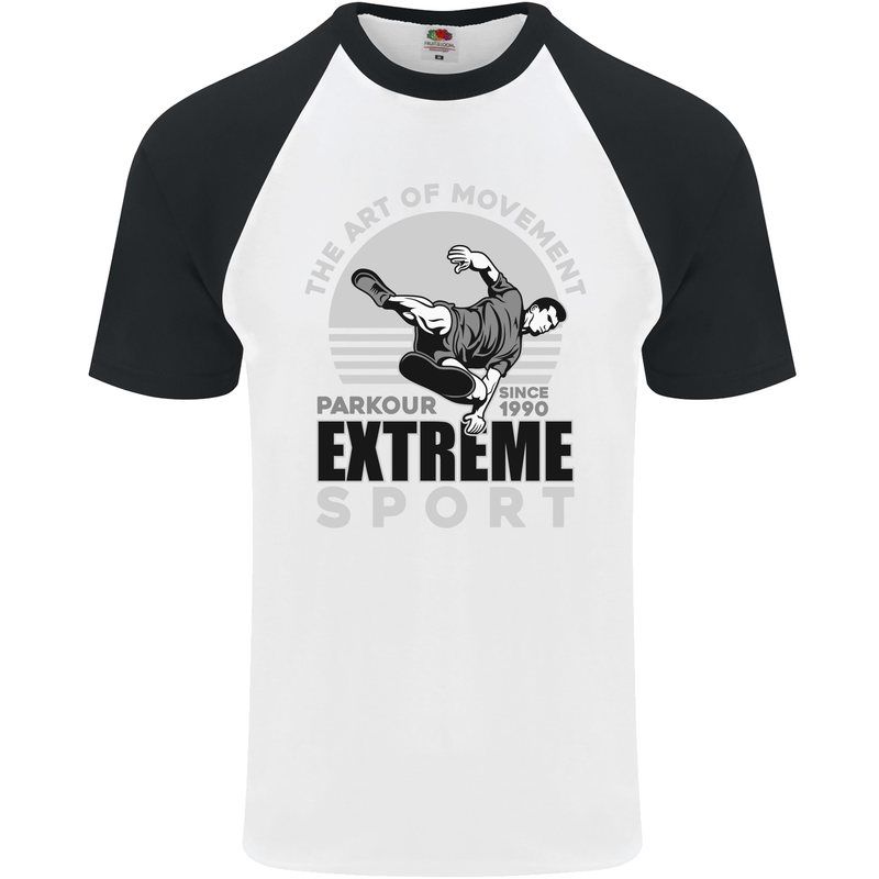 Parkour Free Running the Art of Movement Mens S/S Baseball T-Shirt White/Black