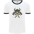 Viking Skull With Axes and Helmet Mens White Ringer T-Shirt White/Black