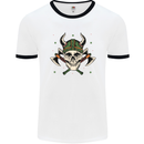 Viking Skull With Axes and Helmet Mens White Ringer T-Shirt White/Black