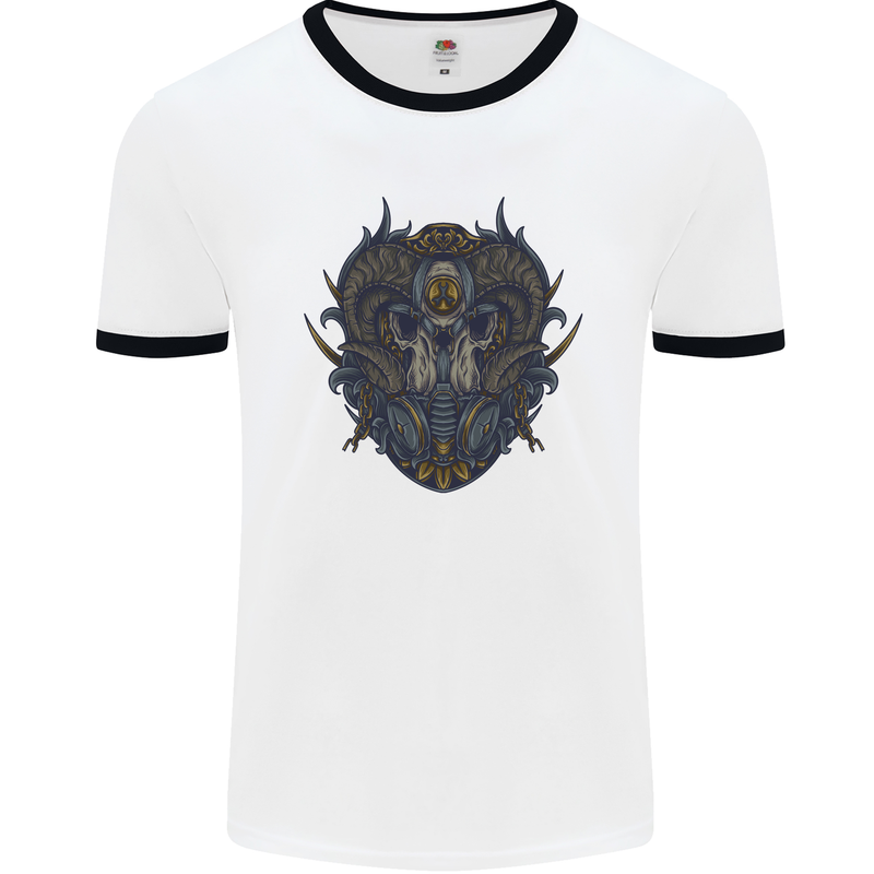 Ram Skull With Respirator Mens White Ringer T-Shirt White/Black