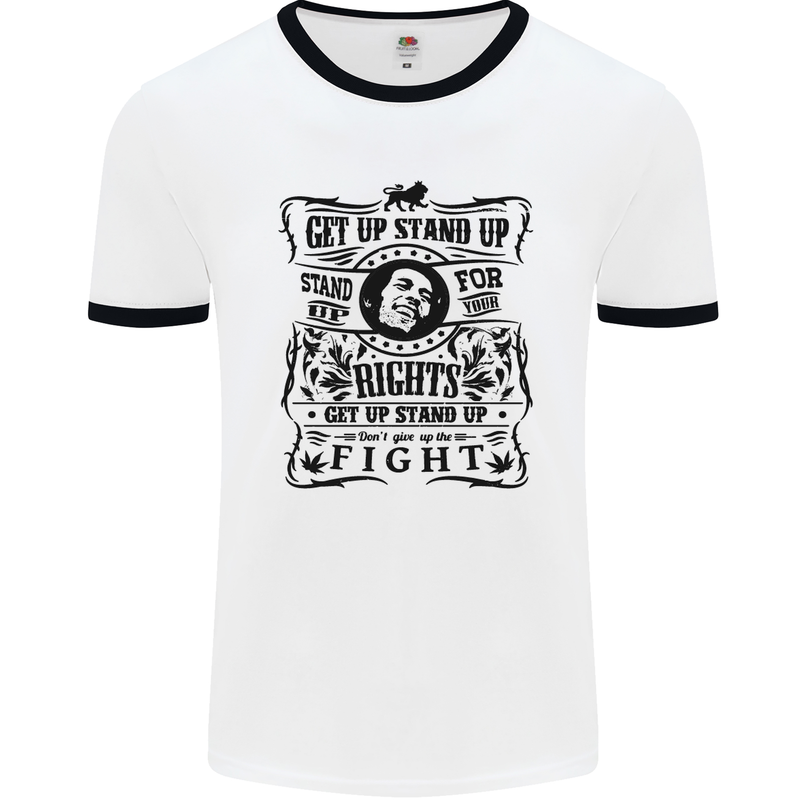 Get up Stand up Reggae Music Mens White Ringer T-Shirt White/Black