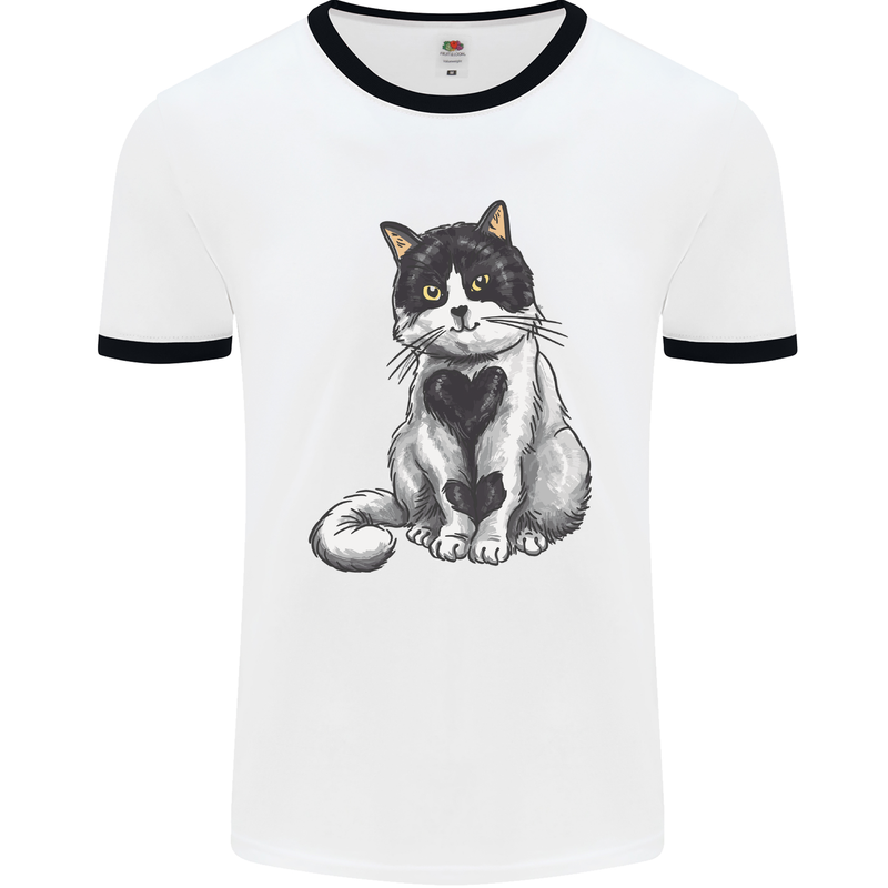 I Love Cats Cute Kitten Mens White Ringer T-Shirt White/Black