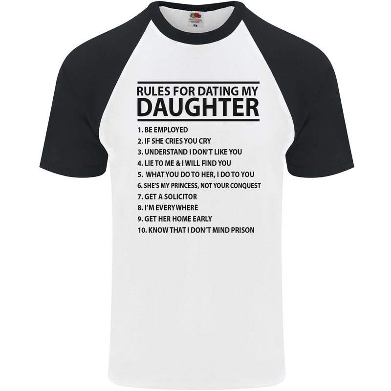 Rules for Dating My Daughter Father's Day Mens S/S Baseball T-Shirt White/Black