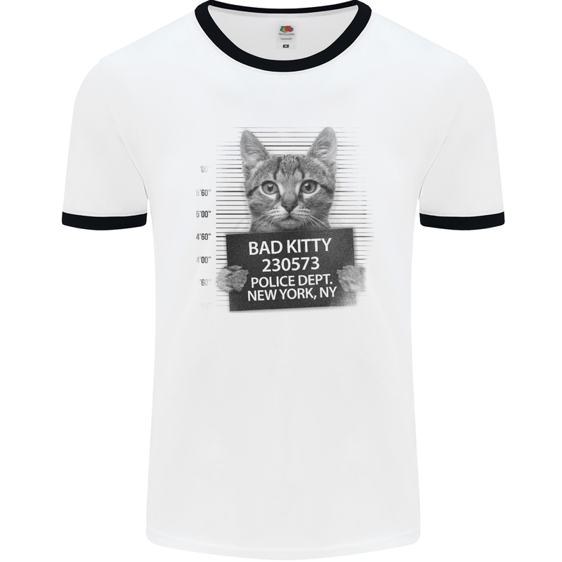 Bad Kitty New York City Police Dept. Mens White Ringer T-Shirt White/Black