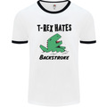 T-Rex Hates Backstroke Funny Swimming Swim Mens White Ringer T-Shirt White/Black