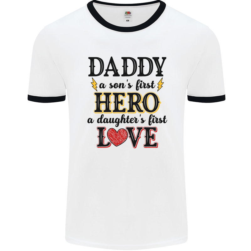 Fathers Day Daughter Love Son Hero Dad Mens Ringer T-Shirt White/Black