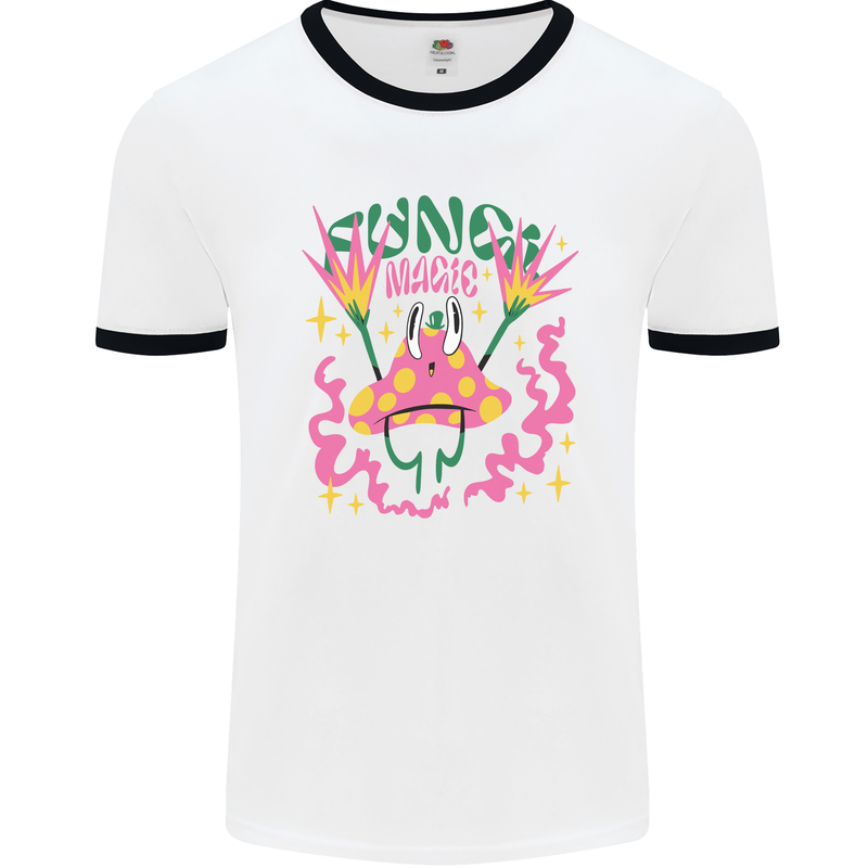 Fungi Magic Mushrooms Trippy LSD Mens Ringer T-Shirt White/Black