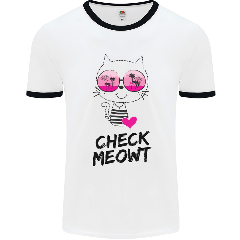 Check Meowt Mens White Ringer T-Shirt White/Black