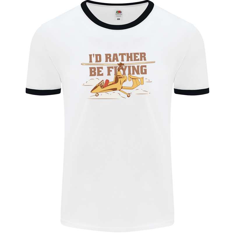 Gyrocopter Rather Be Flying Mens White Ringer T-Shirt White/Black