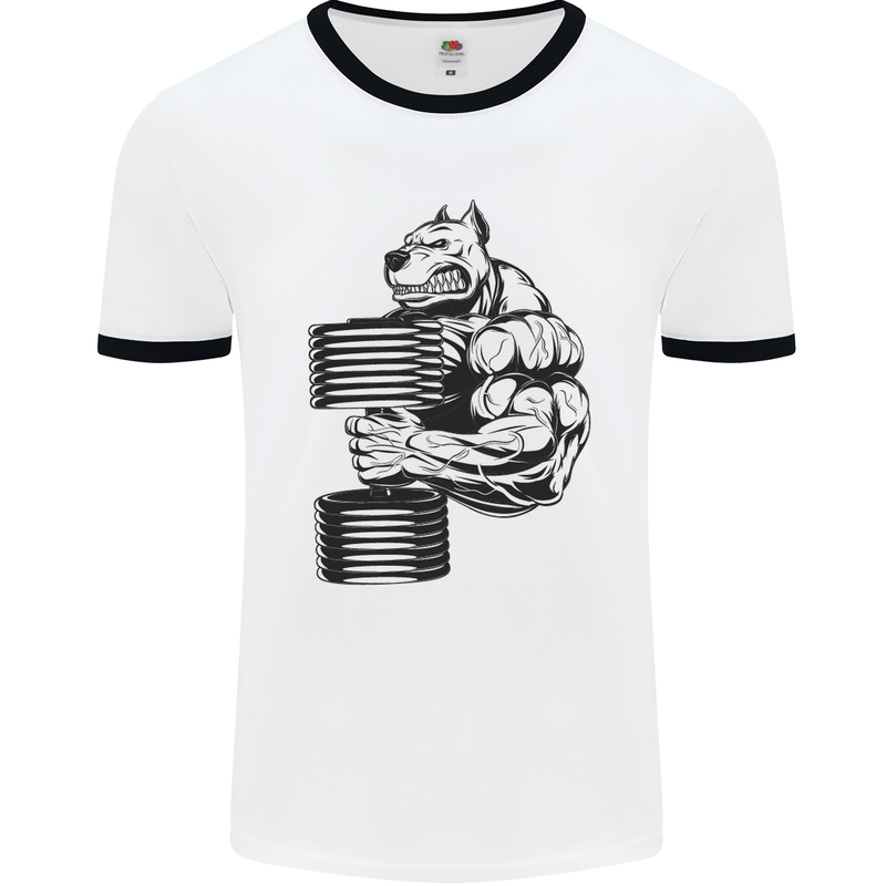 Bulldog Gym Training Top Weightlifting Mens White Ringer T-Shirt White/Black