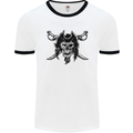 Pirate & Swords Skull Captain Jolly Roger Mens White Ringer T-Shirt White/Black