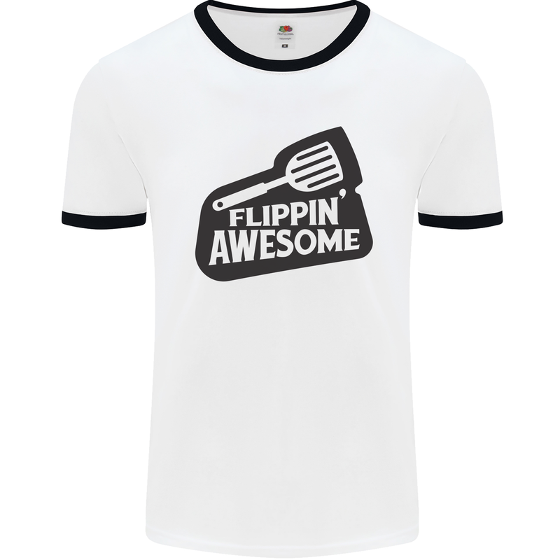 Flipping Awesome Funny BBQ Chef Fathers Day Mens White Ringer T-Shirt White/Black