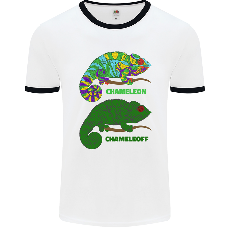 Chameleoff Chameleon Funny Off On Mens White Ringer T-Shirt White/Black