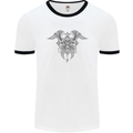 Cross Skull Wings Gothic Biker Heavy Metal Mens White Ringer T-Shirt White/Black