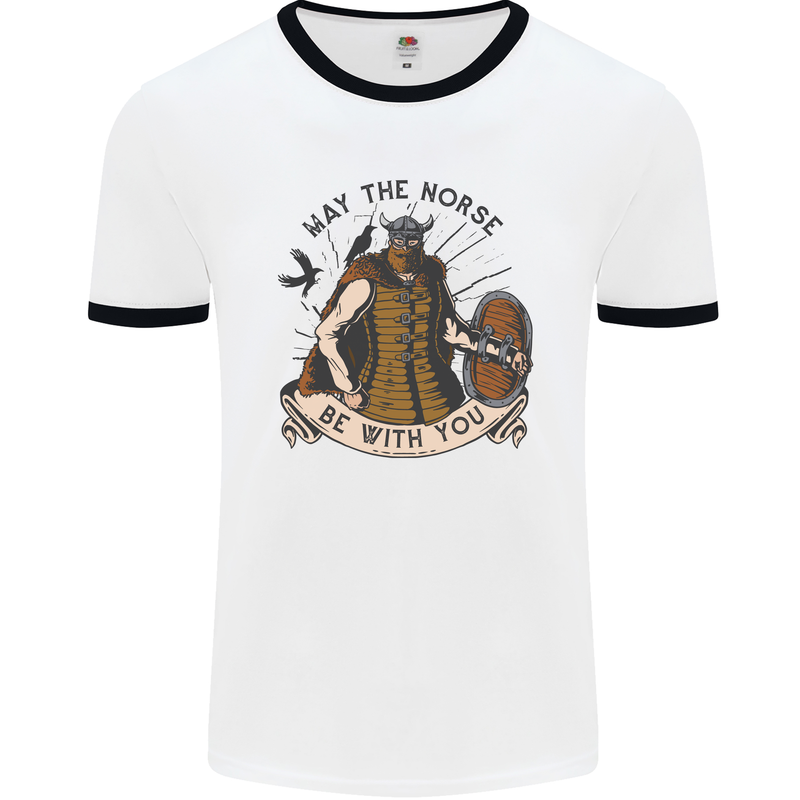 May the Norse Be With You Funny Viking Mens Ringer T-Shirt White/Black