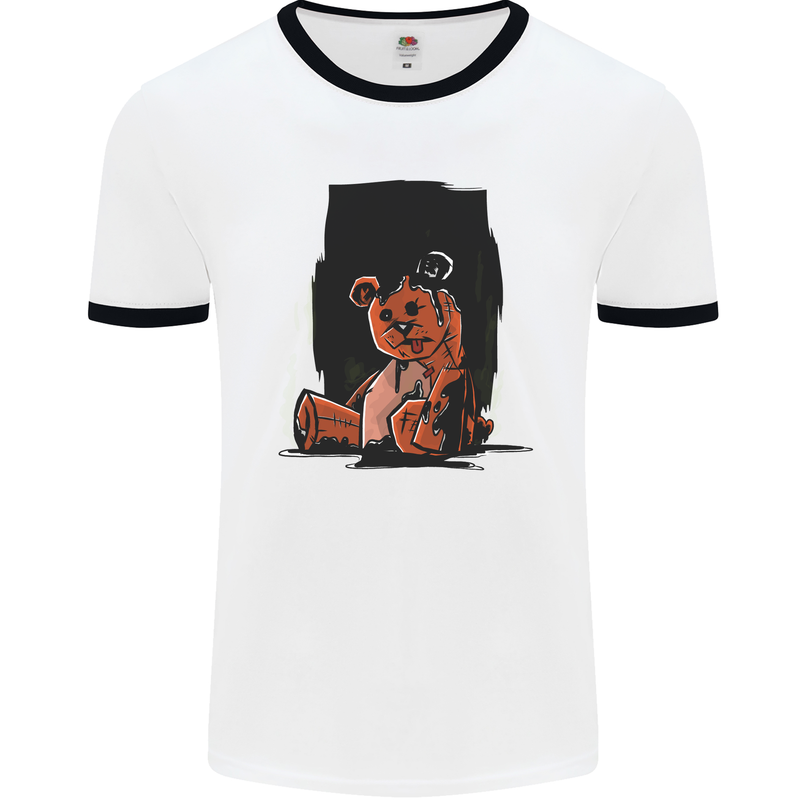 A Zombie Teddy Bear Halloween Mens Ringer T-Shirt White/Black