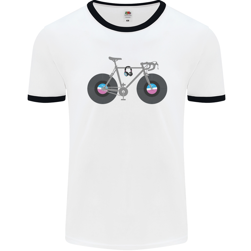 Cycling Music Cyclist Funny Bicycle Bike Mens White Ringer T-Shirt White/Black