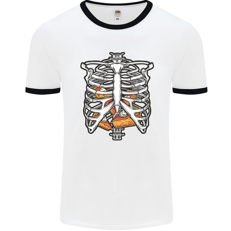 Pie Inside a Skeleton Torso Funny Food Mens White Ringer T-Shirt White/Black