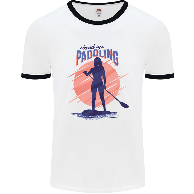 Stand Up Paddling Paddleboarding Mens White Ringer T-Shirt White/Black