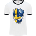 Gym Swedish Flag Ripped Muscles Sweeden Mens White Ringer T-Shirt White/Black