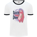 Sloth Down Policeman Funny Mens White Ringer T-Shirt White/Black