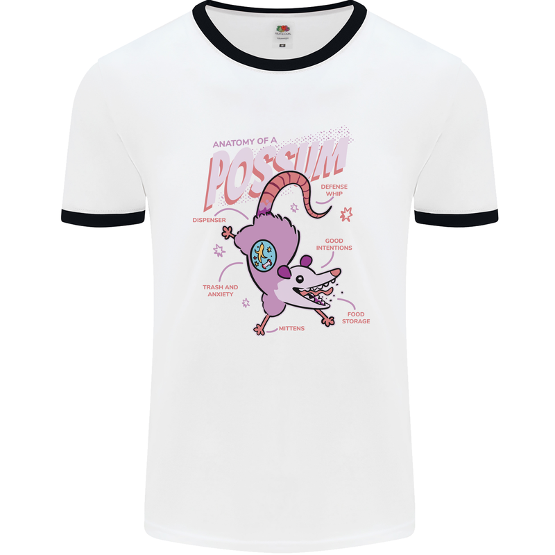 Possum Anatomy Mens White Ringer T-Shirt White/Black