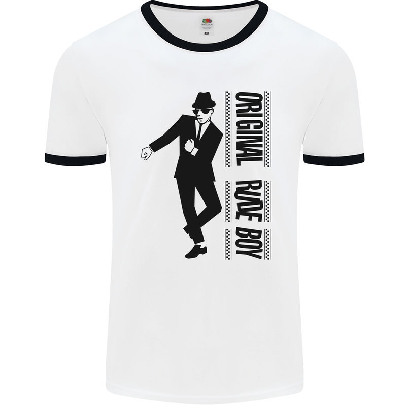 Original Rude Boy 2Tone 2 Tone SKA Mens White Ringer T-Shirt White/Black