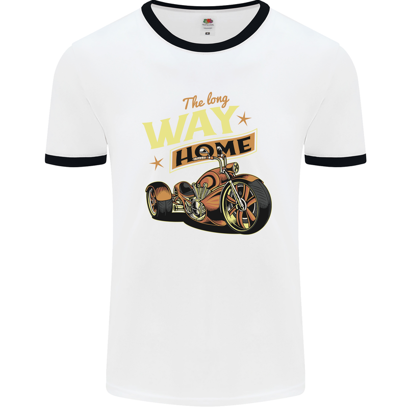 Long Way Home Motorcycle Chopper Biker Mens Ringer T-Shirt White/Black