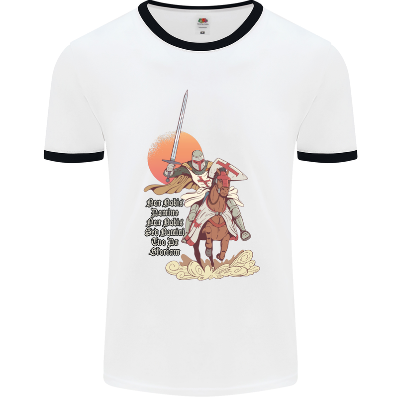 Knights Templar on a Horse Mens White Ringer T-Shirt White/Black