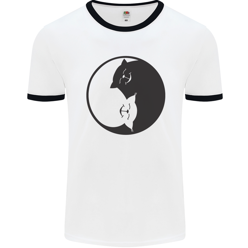 Yin Yang Cat Lover Funny Kitten Pet Mens White Ringer T-Shirt White/Black