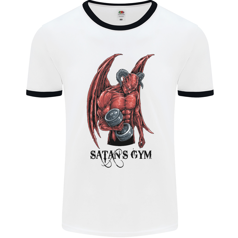 Satan's Gym Bodybuilding Training Top Mens White Ringer T-Shirt White/Black