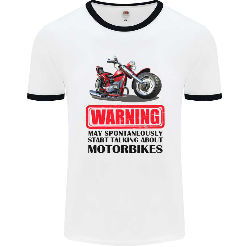 Start Talking About Motorbikes Motorcycle Mens White Ringer T-Shirt White/Black