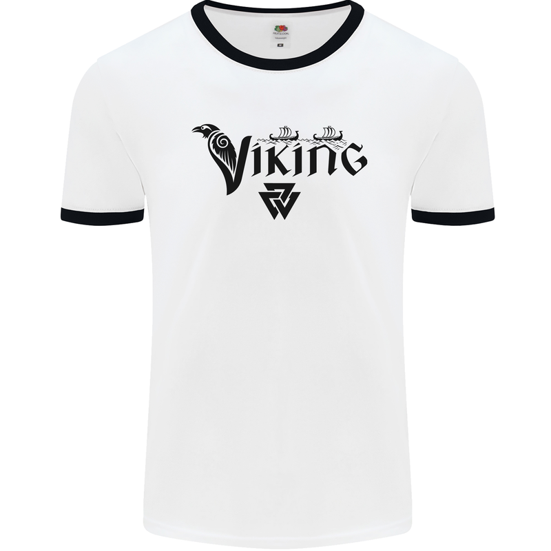 Viking Thor Odin Valhalla Norse Mythology Mens White Ringer T-Shirt White/Black