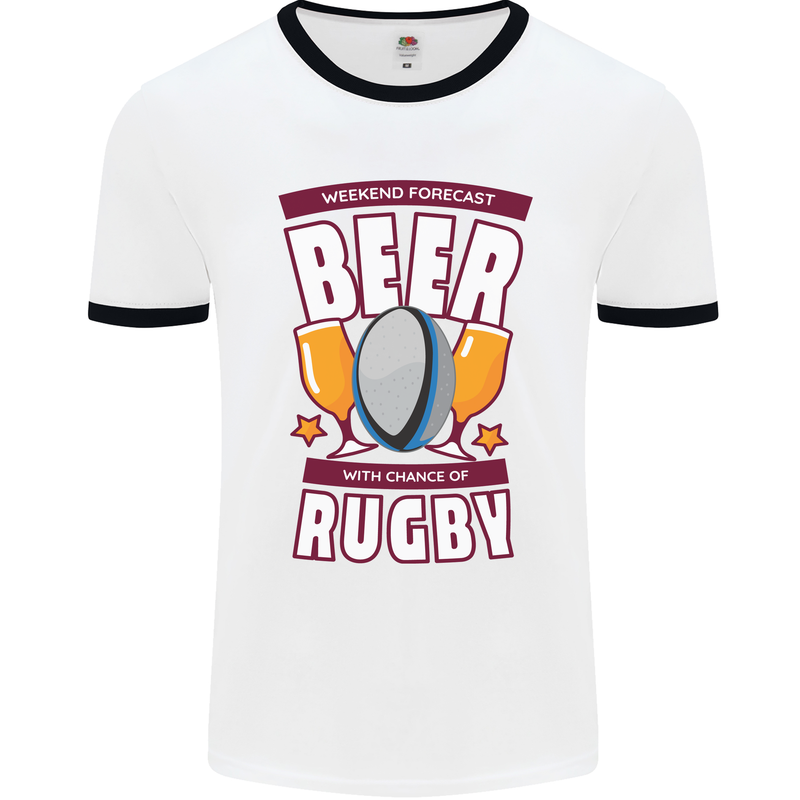 Weekend Forecast Beer Alcohol Rugby Funny Mens White Ringer T-Shirt White/Black