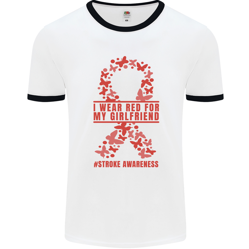 Wear Red For My Girlfriend Stroke Awareness Mens Ringer T-Shirt White/Black