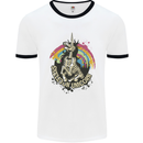 Skeleton Unicorn Skull Heavy Metal Rock Mens White Ringer T-Shirt White/Black
